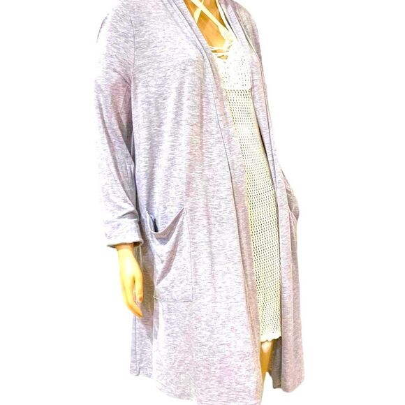 Soft Gray Open Front Pockets Long Lightweight Cardigan NEW - Picture 5 of 5